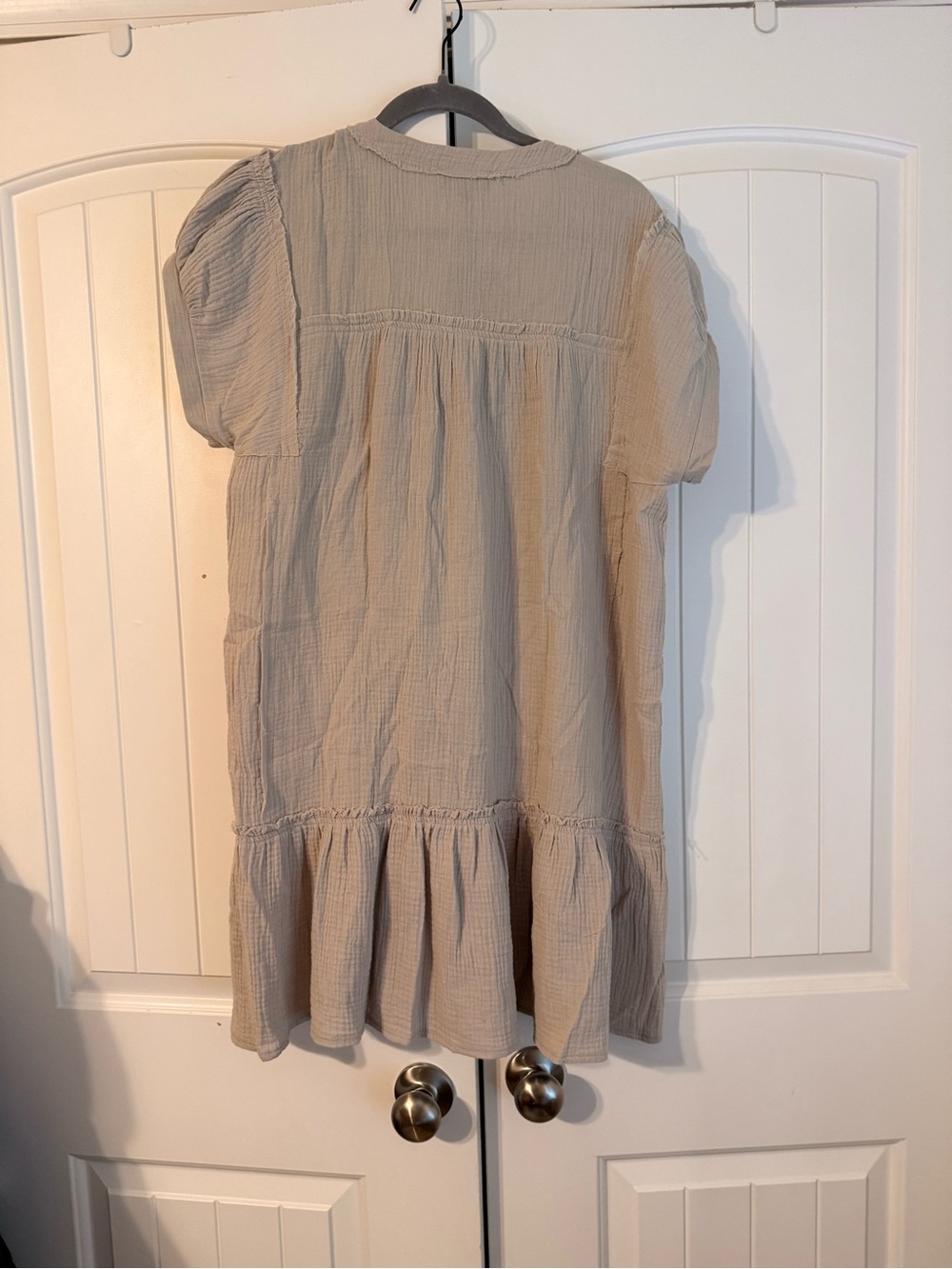 Women's Cream Short-Sleeve Tiered Mini Dress 100% cotton - Picture 5 of 5